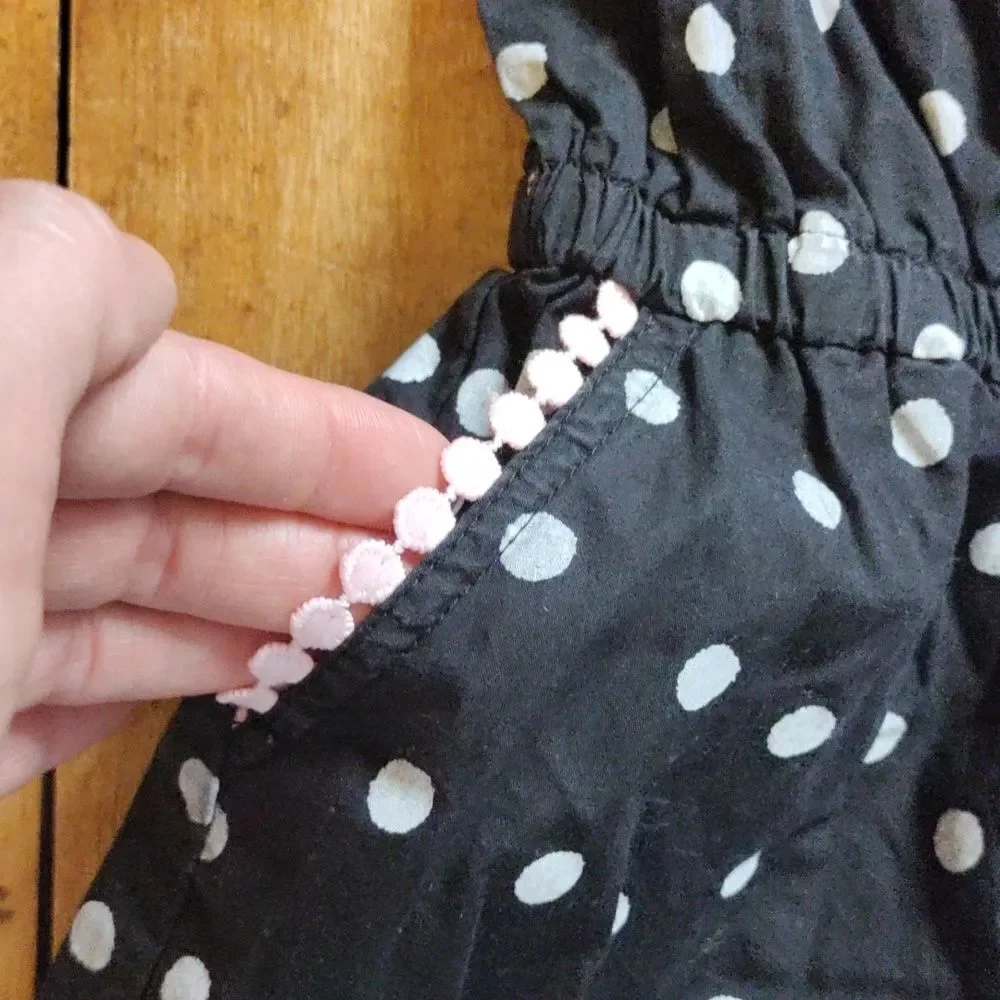 Flapdoodles Romper Size 5 Black White Polka Dot Jumpsuit Cotton Spring